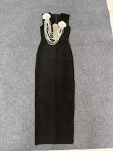 New Arrival Women Sexy Sleeveless Pearl Beading Bodycon Bandage Long Dress Celebrate Evening Party Nightclub Outfit Vestido
